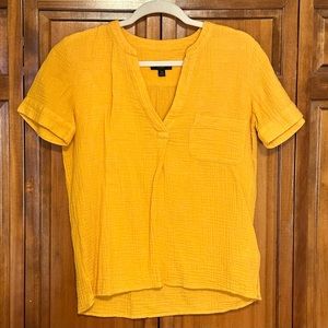 J Crew V-Neck Soft Gauze Popover Warm Marigold Extra Small